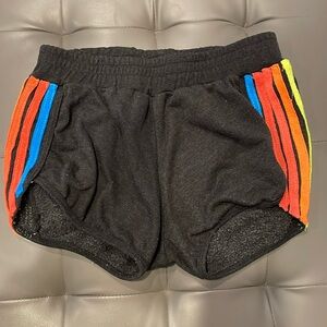 Aviator Nation Black Athletic Shorts with Rainbow Stripes